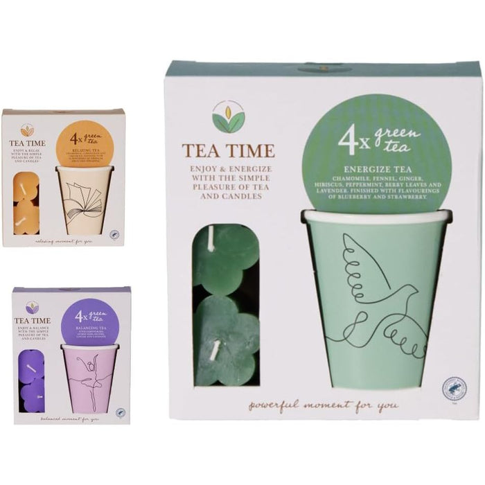 Tea Time Relaxation Gift Set – Green Tea Bags with Tealight Candles