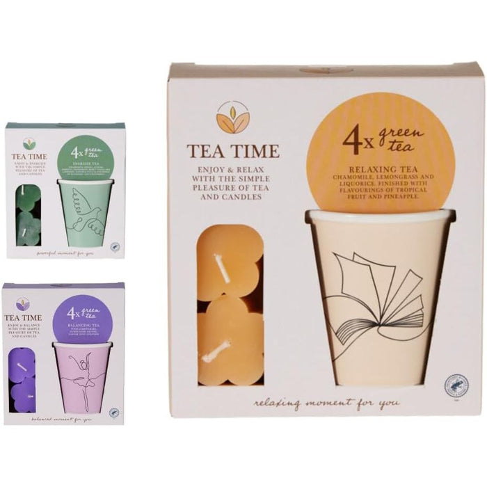 Tea Time Relaxation Gift Set – Green Tea Bags with Tealight Candles