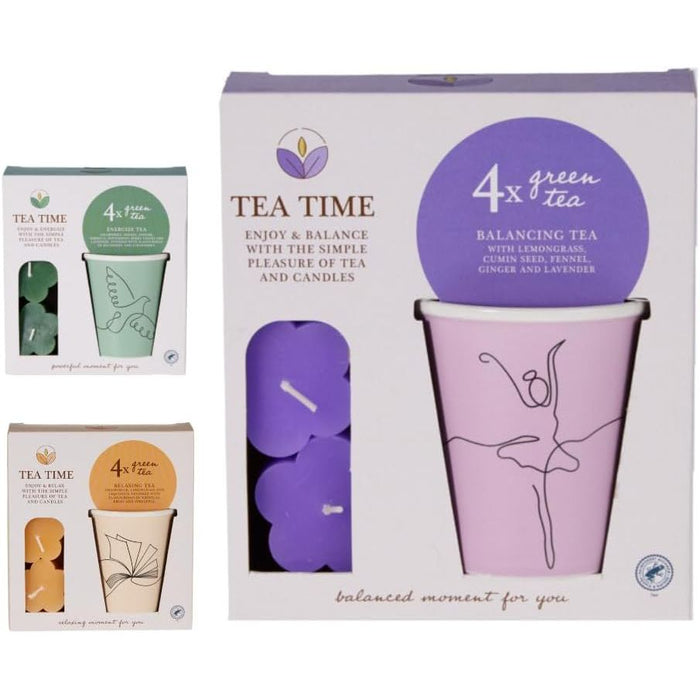 Tea Time Relaxation Gift Set – Green Tea Bags with Tealight Candles