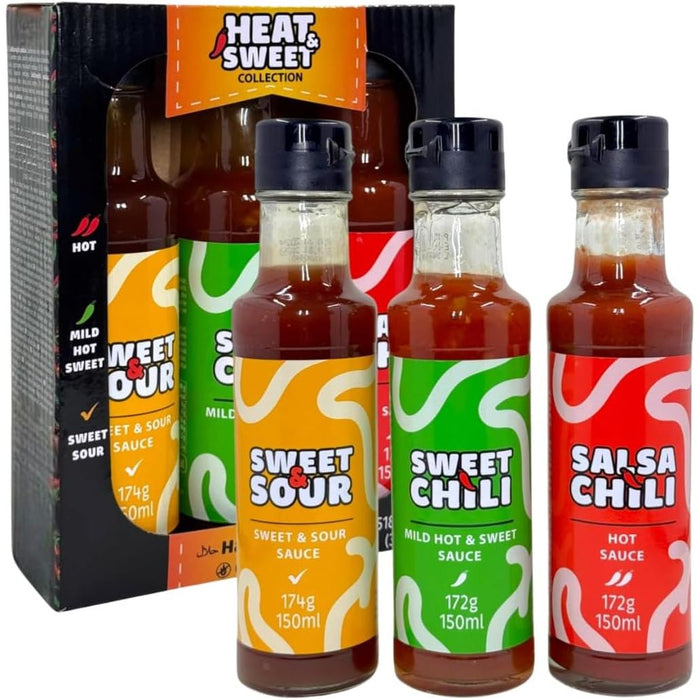 Heat & Sweet Chilli Sauce Gift Set – Sweet Chilli, Hot Salsa & Sweet & Sour (3 × 150ml)