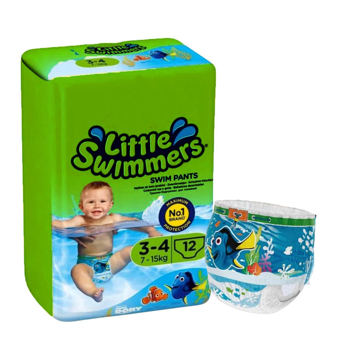 Little Swimmers Disposable Swim Nappies Size 3–4 (7–15kg) – Waterproof Baby Swimming Nappies with Nappy Bags (22 Pack)