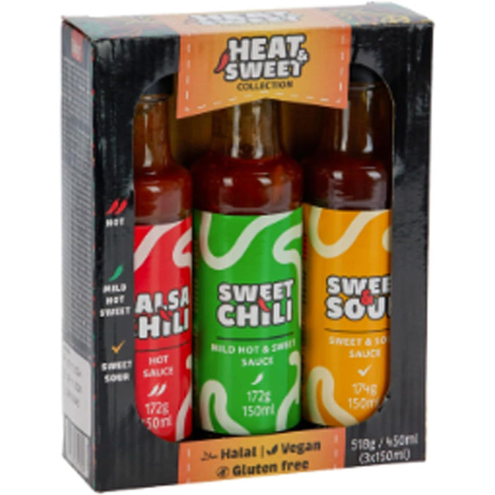 Heat & Sweet Chilli Sauce Gift Set – Sweet Chilli, Hot Salsa & Sweet & Sour (3 × 150ml)