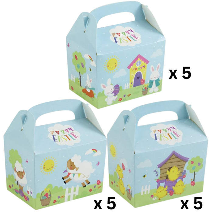 Easter Party Treat Boxes – Bunny & Chick Favour Boxes with Carry Handle