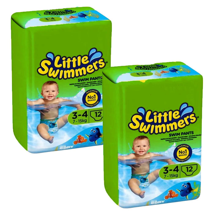 Little Swimmers Disposable Swim Nappies Size 3–4 (7–15kg) – Waterproof Baby Swimming Nappies with Nappy Bags (22 Pack)