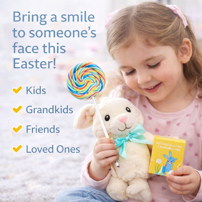 Somebunny Loves You Easter Bunny Gift Set – Plush Teddy, Swirl Lollipop & Hot Chocolate with Marshmallows