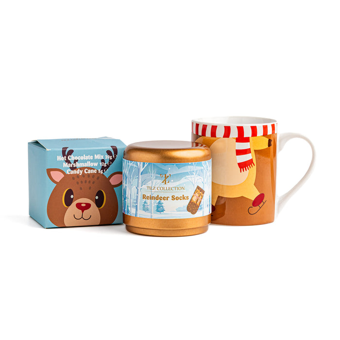 Reindeer Socks & Hot Chocolate Set – Christmas Cosy Gift