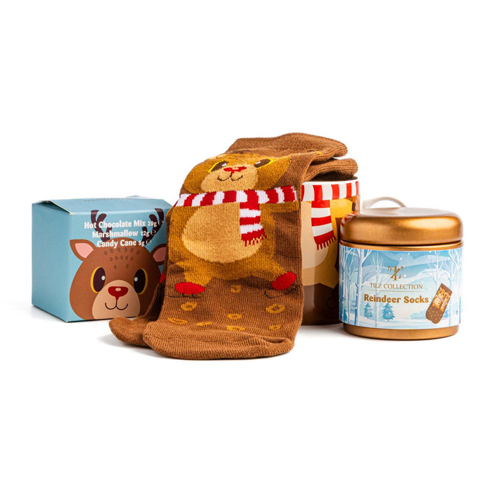 Reindeer Socks & Hot Chocolate Set – Christmas Cosy Gift